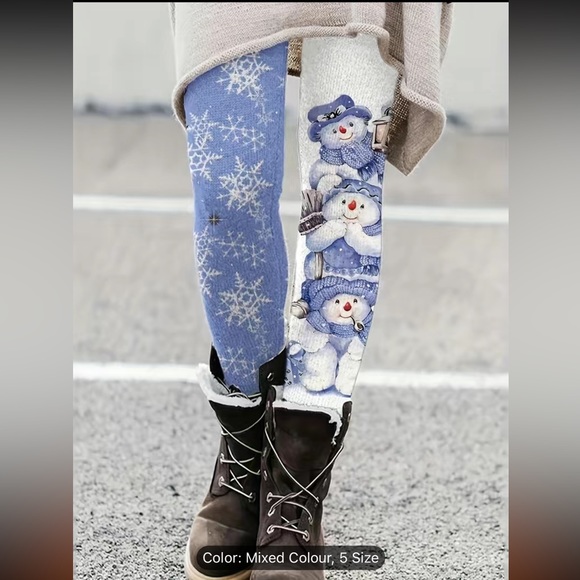 Pants - NWT ❄️⛄️ BLUE/WHITE WINTER SNOWMAN SNOWFLAKES KNIT SWEATER LEGGINGS Women’s M